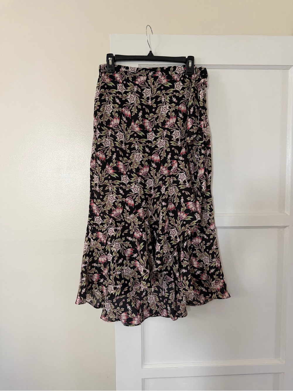 Max Studio Black Maxi Skirt with Pink & Green Floral Print